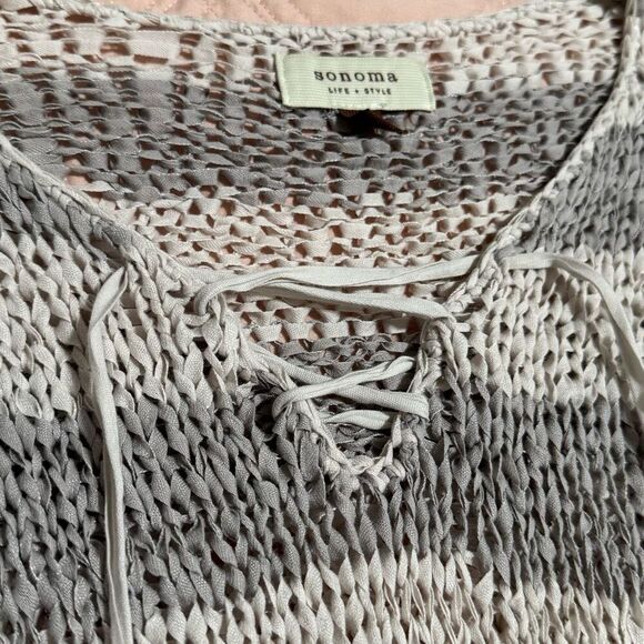 Sonoma Woven Beachy Boho V-Neck Lace Up Pullover L - Picture 3 of 6